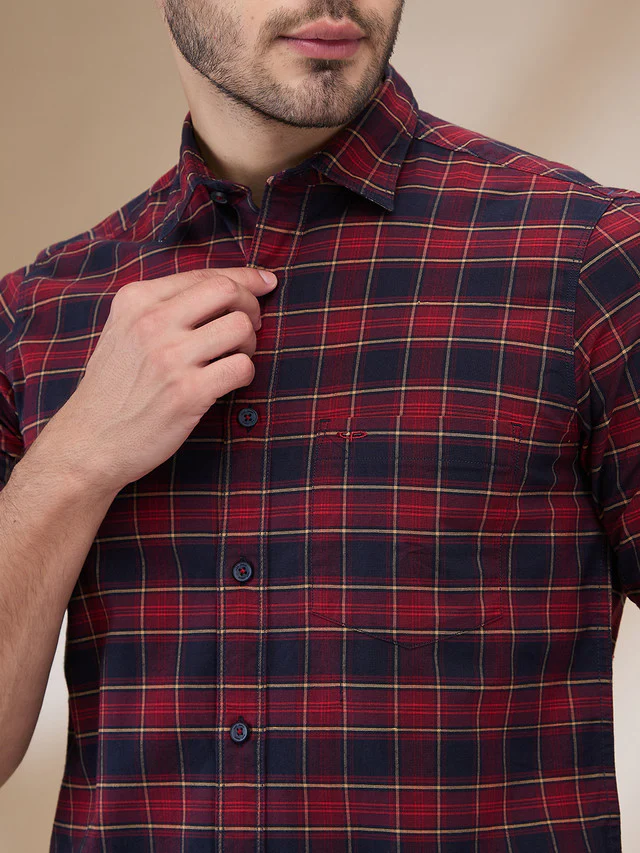 Colorplus Men Red Checks Regular Fit Cotton Casual Shirt - Image 5