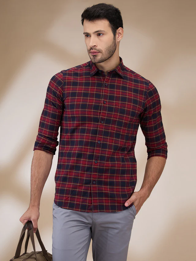 Colorplus Men Red Checks Regular Fit Cotton Casual Shirt - Image 6