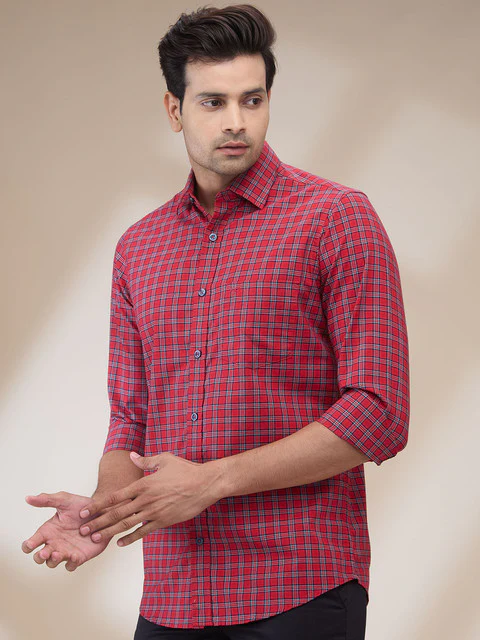 Colorplus Men Red Checks Regular Fit Cotton Casual Shirts - Image 3