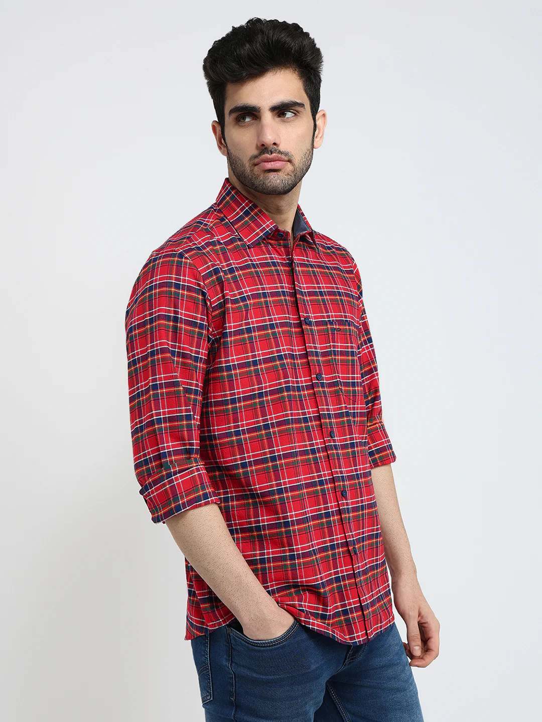 Colorplus Men Red Checks Regular Fit Cotton Full Sleeve Casual Shirt - Image 3