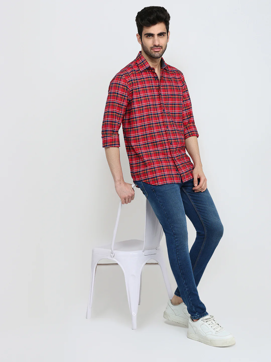 Colorplus Men Red Checks Regular Fit Cotton Full Sleeve Casual Shirt - Image 5