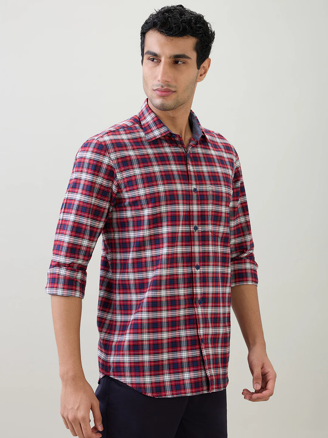 Colorplus Men Red Checks Regular Fit Cotton Full Sleeve Casual Shirt - Image 2