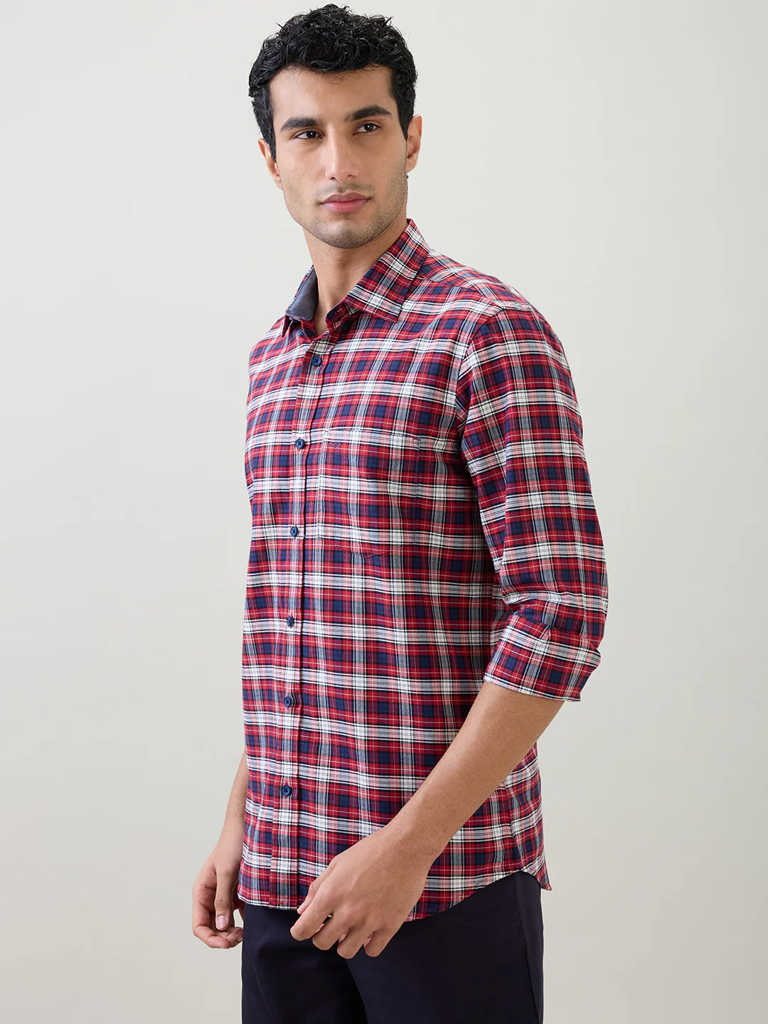 Colorplus Men Red Checks Regular Fit Cotton Full Sleeve Casual Shirt - Image 3
