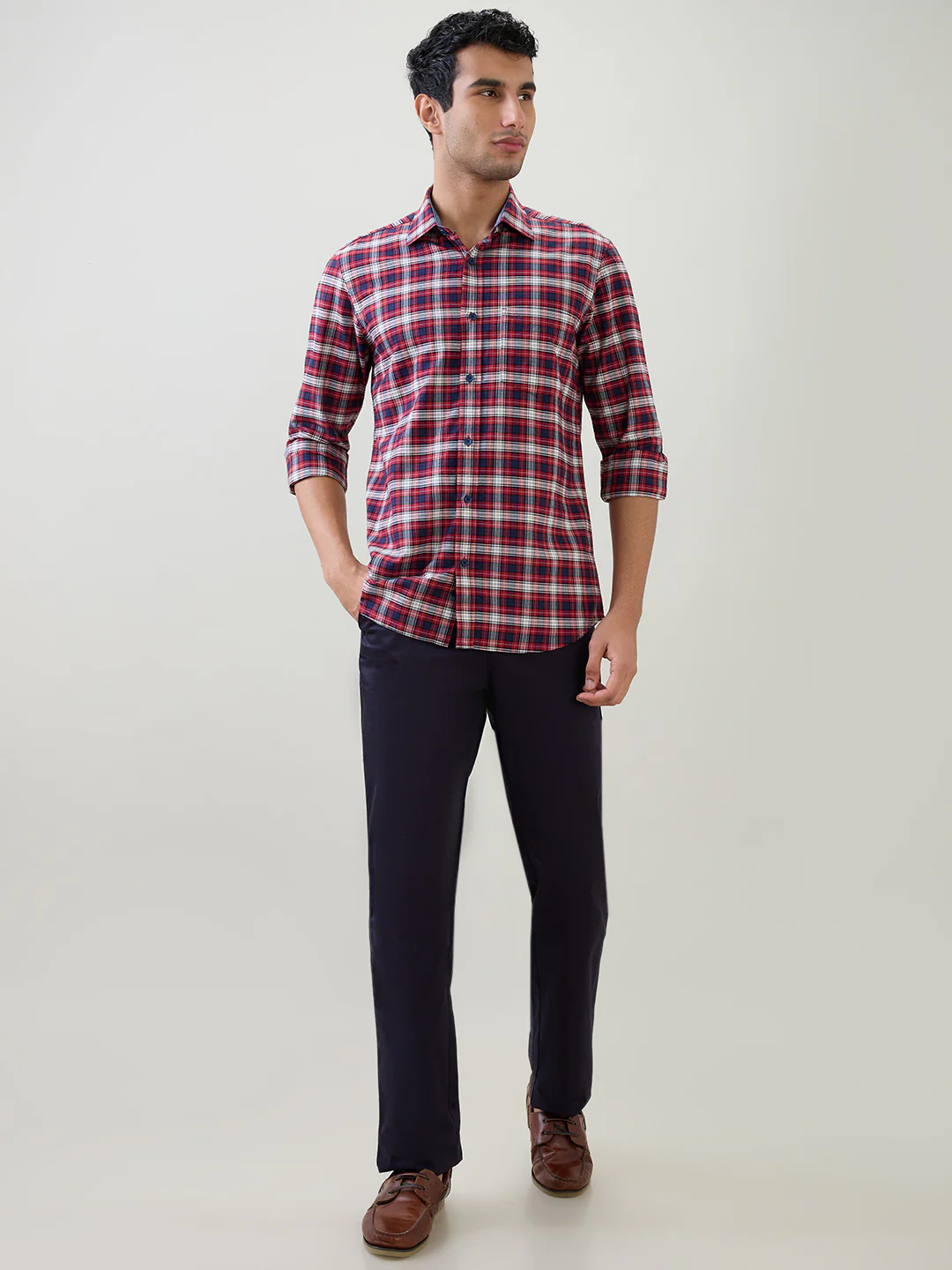 Colorplus Men Red Checks Regular Fit Cotton Full Sleeve Casual Shirt - Image 5