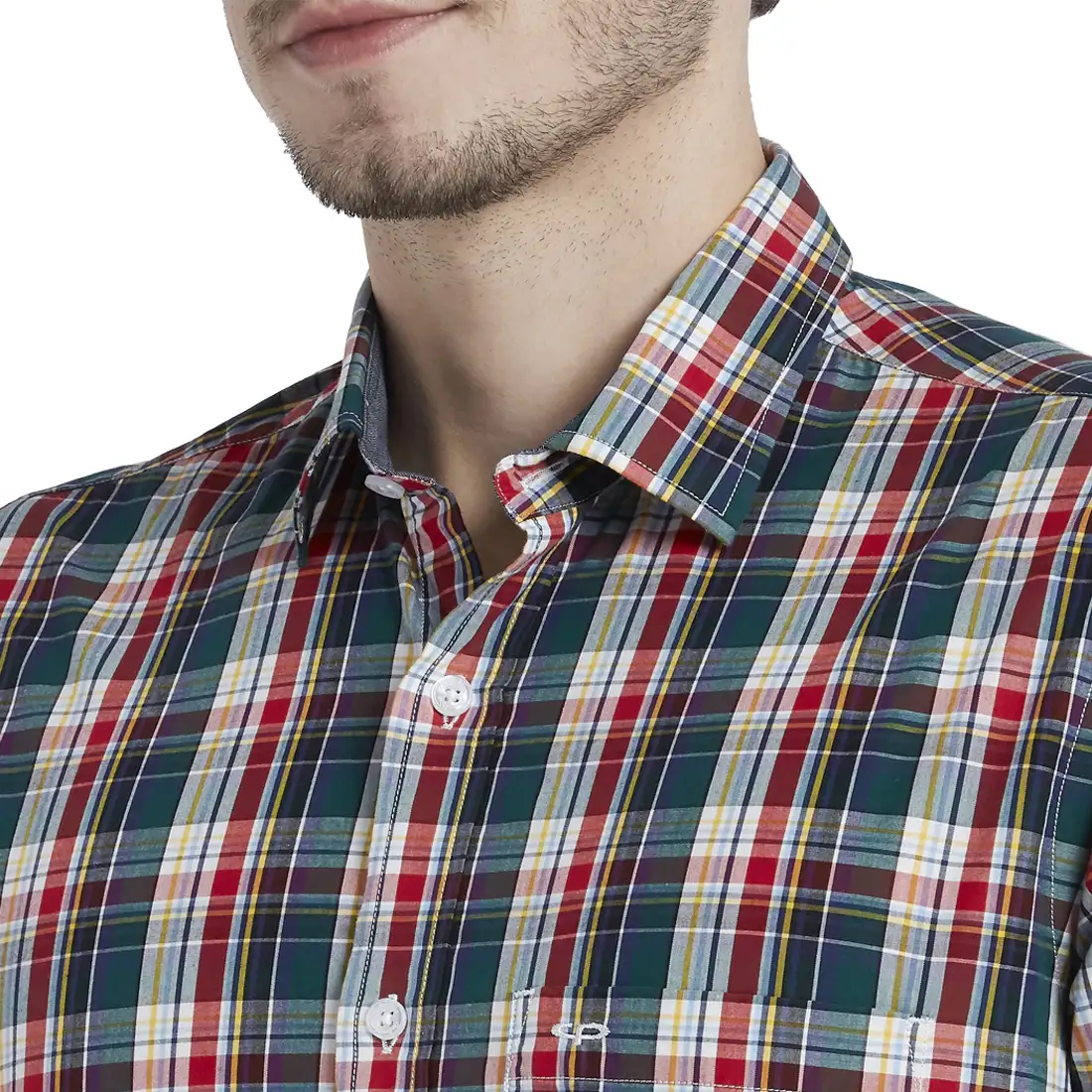 ColorPlus Men Red Checks Tailored Fit Cotton Full Sleeve Shirt - Image 6