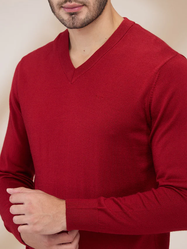 Colorplus Men Red Plain Regular Fit Wool Blend Sweater - Image 5