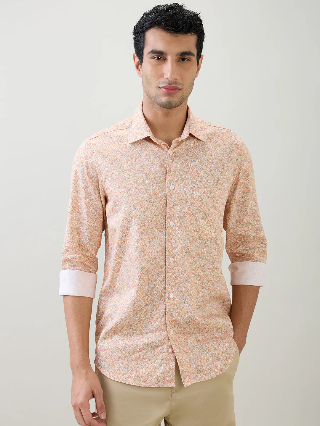 Colorplus Men Red Printed Regular Fit Cotton Full Sleeve Casual Shirt