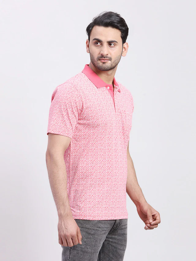 Colorplus Men Red Printed Regular Fit Half Sleeve Polo Neck T-Shirt - Image 2