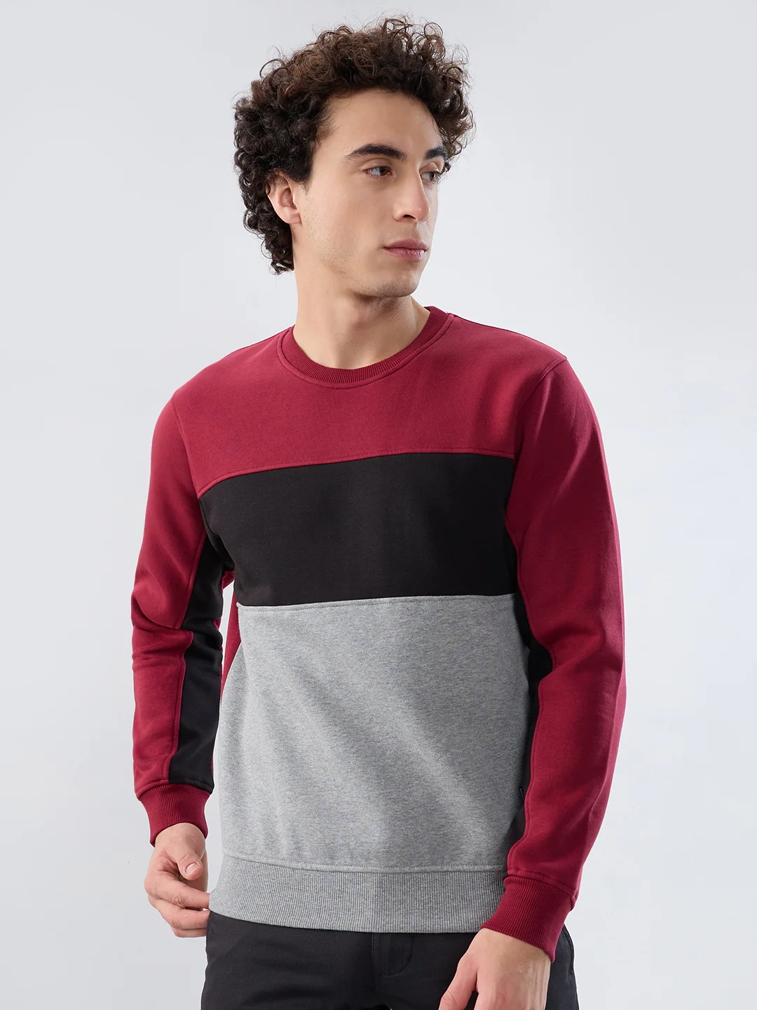 Colorplus Men Red Solid Regular Fit Cotton Blend Sweatshirt