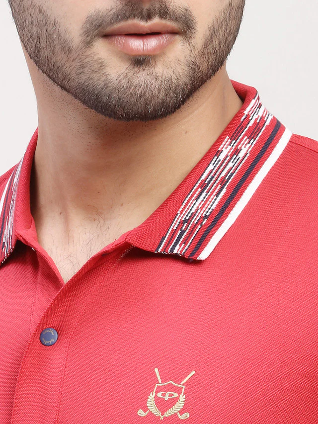 Colorplus Men Red Solid Regular Fit Half Sleeve Polo Neck T-Shirt - Image 6