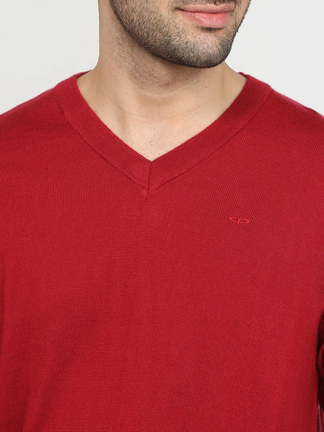 Colorplus Men Red Solid Regular Fit Wool Blend Full Sleeve V Neck Collar Sweater - Image 6