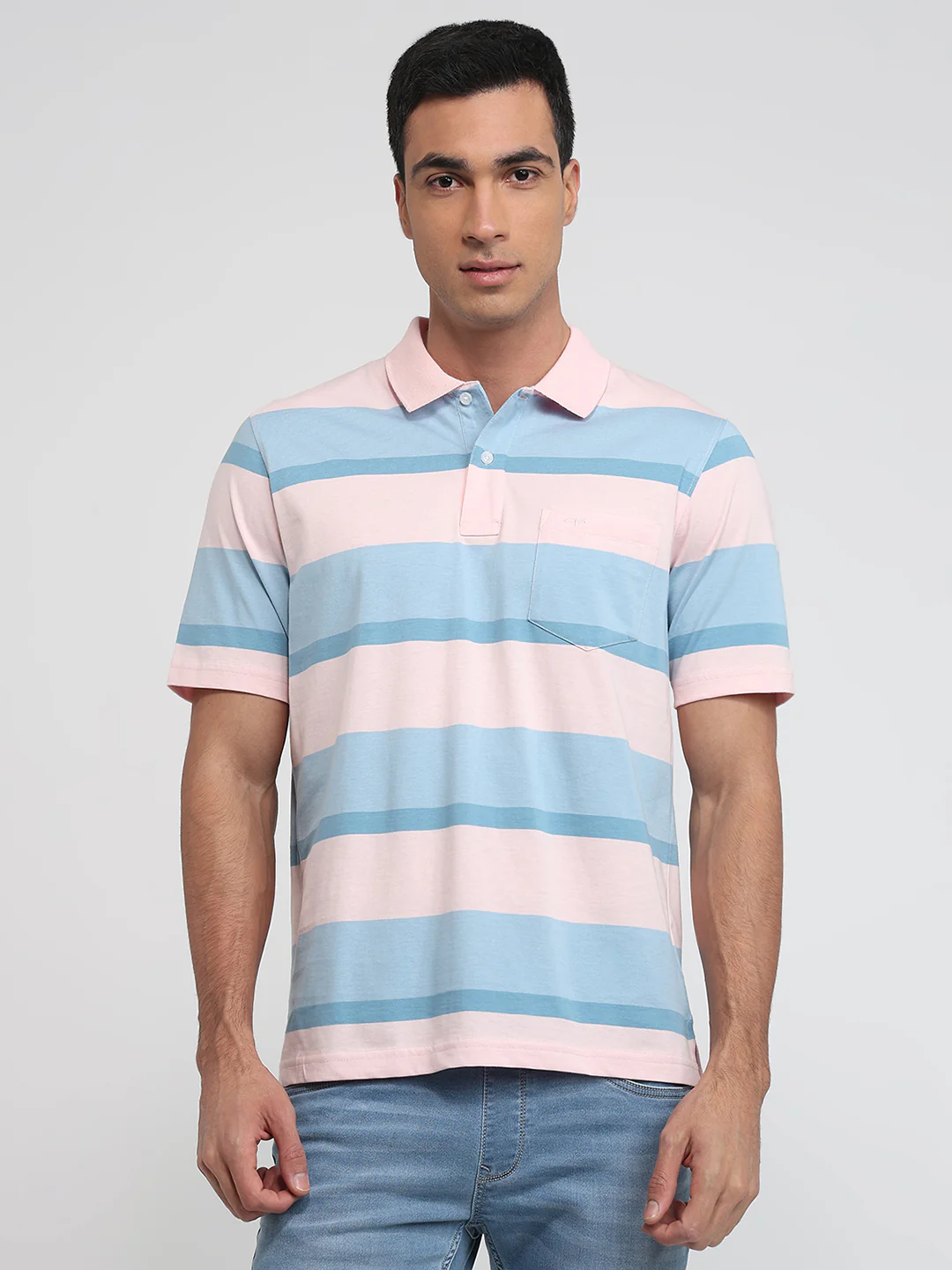 Colorplus Men Red Stripe Comfort Fit Cotton T-shirt