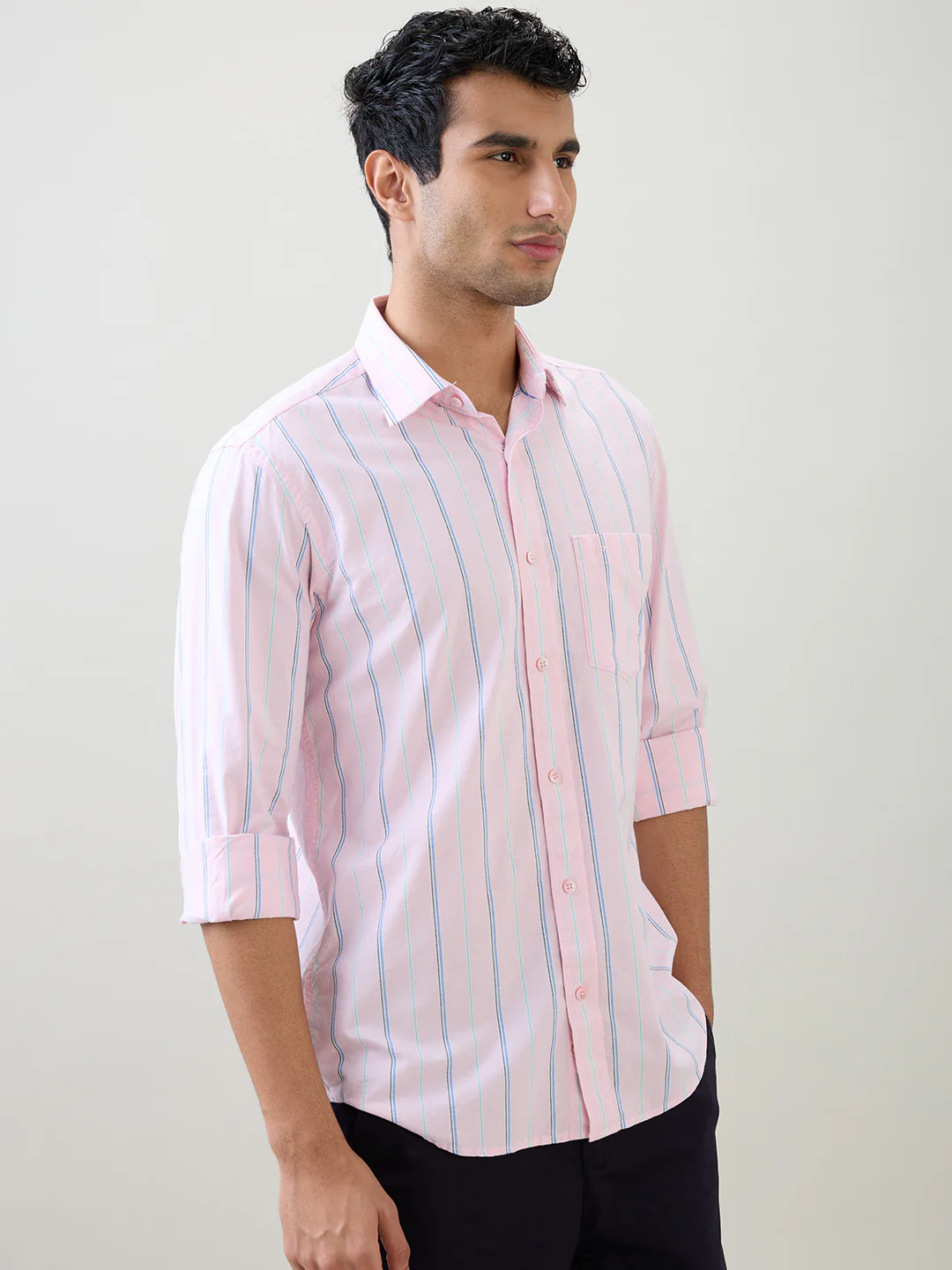 Colorplus Men Red Stripe Regular Fit Cotton Blend Full Sleeve Casual Shirt - Image 2