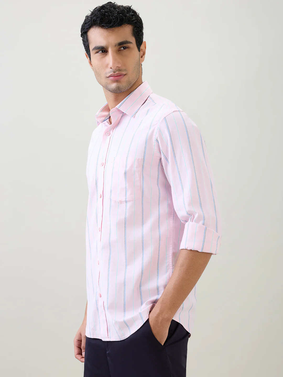 Colorplus Men Red Stripe Regular Fit Cotton Blend Full Sleeve Casual Shirt - Image 3