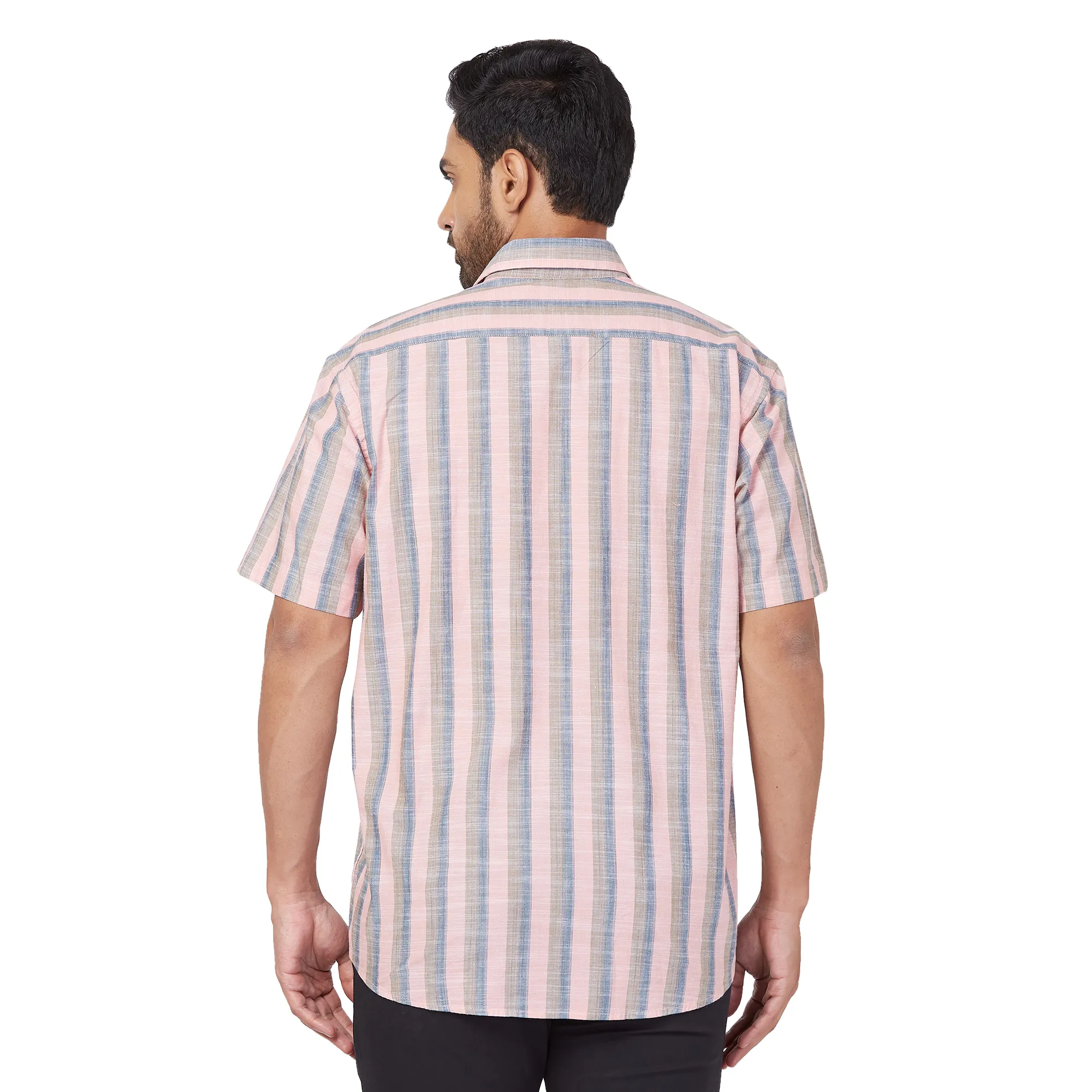 ColorPlus Men Red Stripe Regular Fit Cotton Half Sleeve Shirt - Image 4