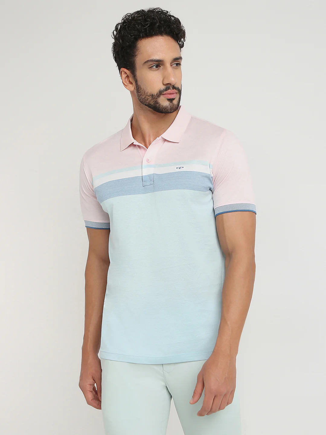 ColorPlus Men Red Stripe Regular Fit Cotton T-Shirt