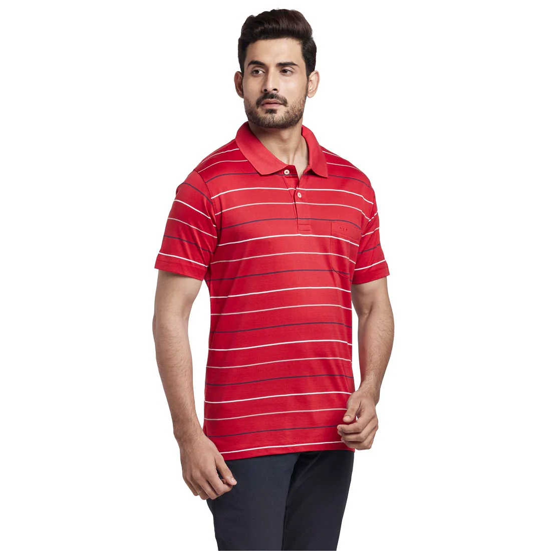 Colorplus Men Red Stripe Tailored Fit Cotton T-Shirt - Image 2