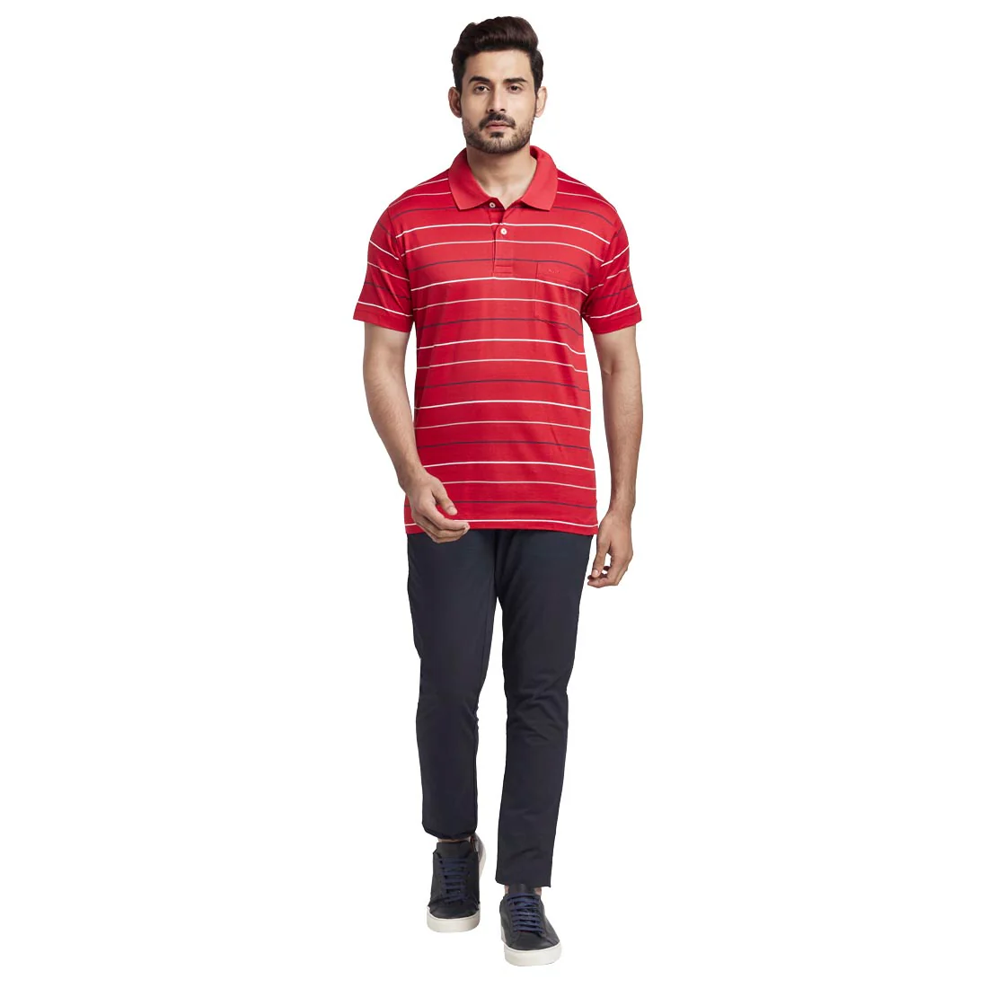 Colorplus Men Red Stripe Tailored Fit Cotton T-Shirt - Image 5