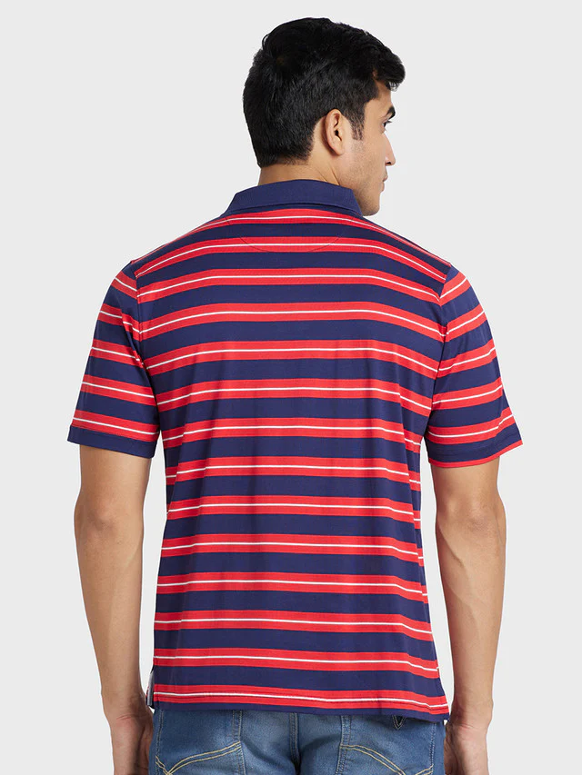 Colorplus Men Red Striped Classic Fit Half Sleeve Polo Neck T-Shirt - Image 4