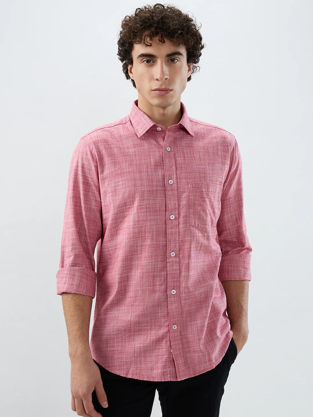 Colorplus Men Red Structure Tailored Fit Cotton Casual Shirt