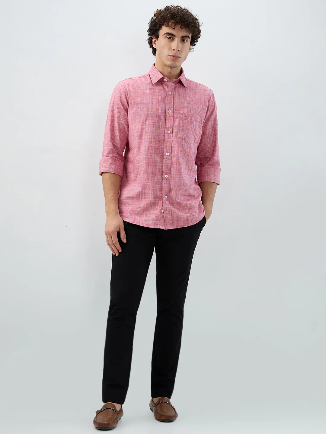 Colorplus Men Red Structure Tailored Fit Cotton Casual Shirt - Image 6