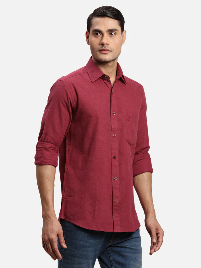Colorplus Men Red Yarn Dyed Regular Fit Full Sleeve Spread Collar Shirt - Image 2