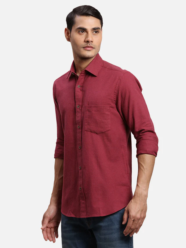 Colorplus Men Red Yarn Dyed Regular Fit Full Sleeve Spread Collar Shirt - Image 3
