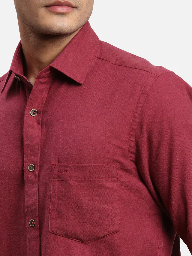 Colorplus Men Red Yarn Dyed Regular Fit Full Sleeve Spread Collar Shirt - Image 6