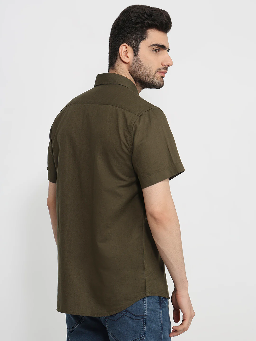 Colorplus Men Regular Fit Solid Pattern Cotton Linen Blend Half Sleeve Casual Shirt - Image 4