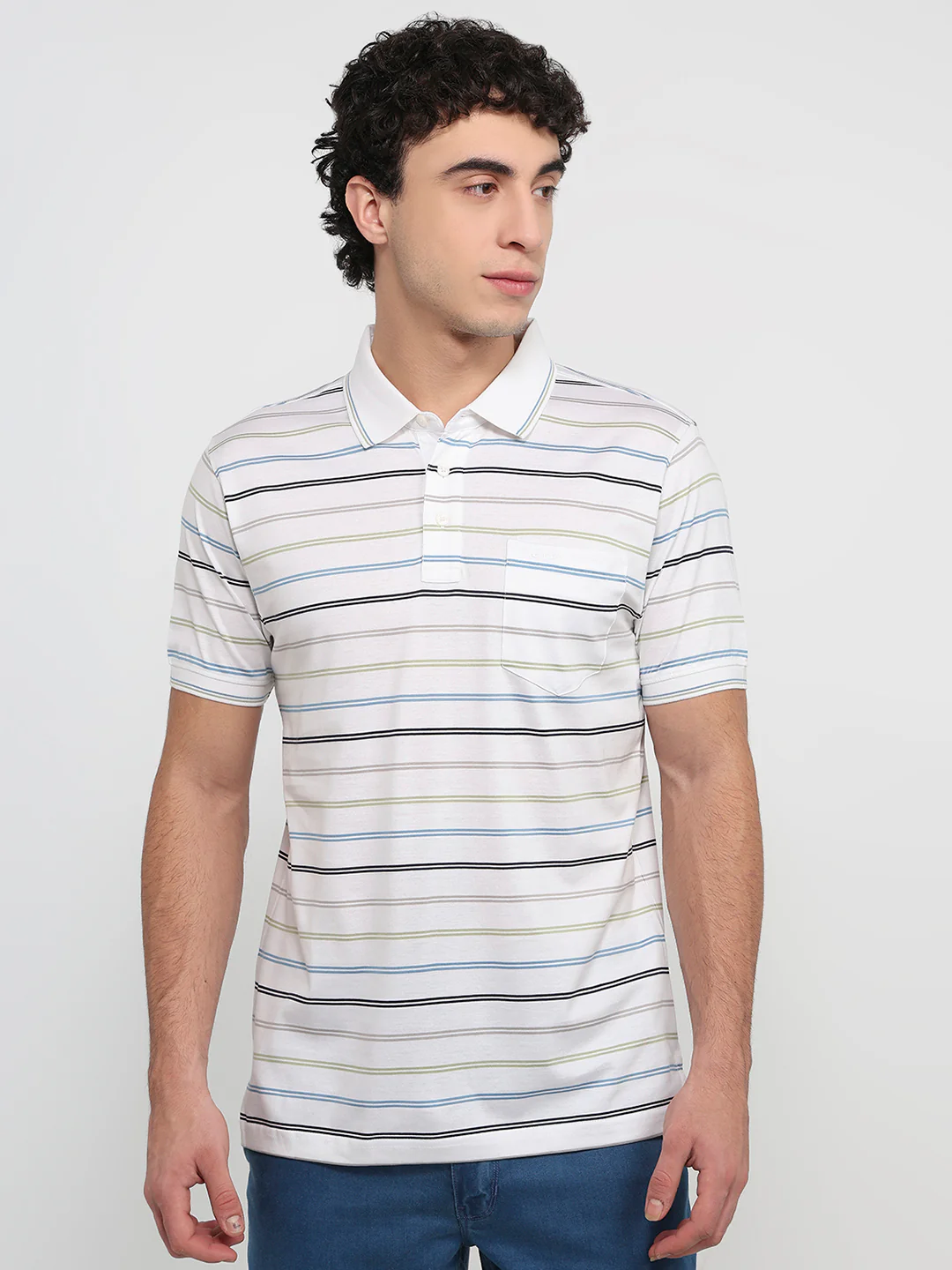 Colorplus Men Regular Fit Stripe Pattern Pure Cotton Half Sleeve T-Shirt
