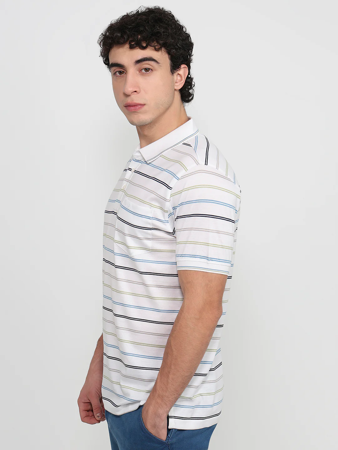 Colorplus Men Regular Fit Stripe Pattern Pure Cotton Half Sleeve T-Shirt - Image 3