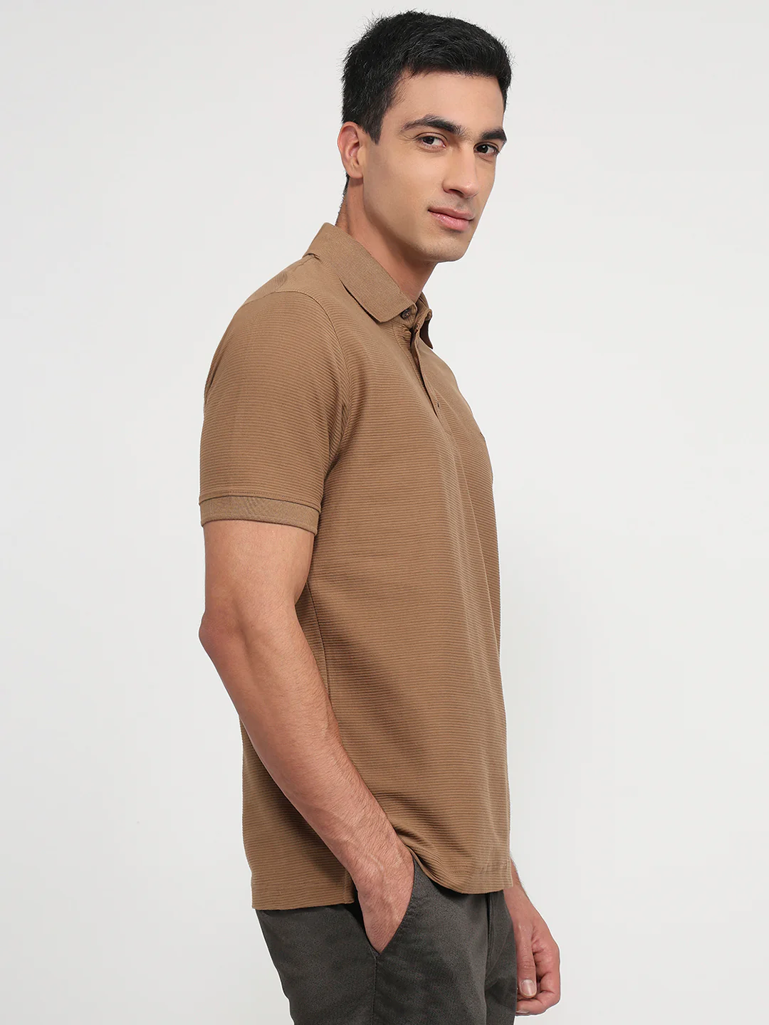 Colorplus Men Regular Fit Structure Pattern Pure Cotton Half Sleeve T-Shirt - Image 3