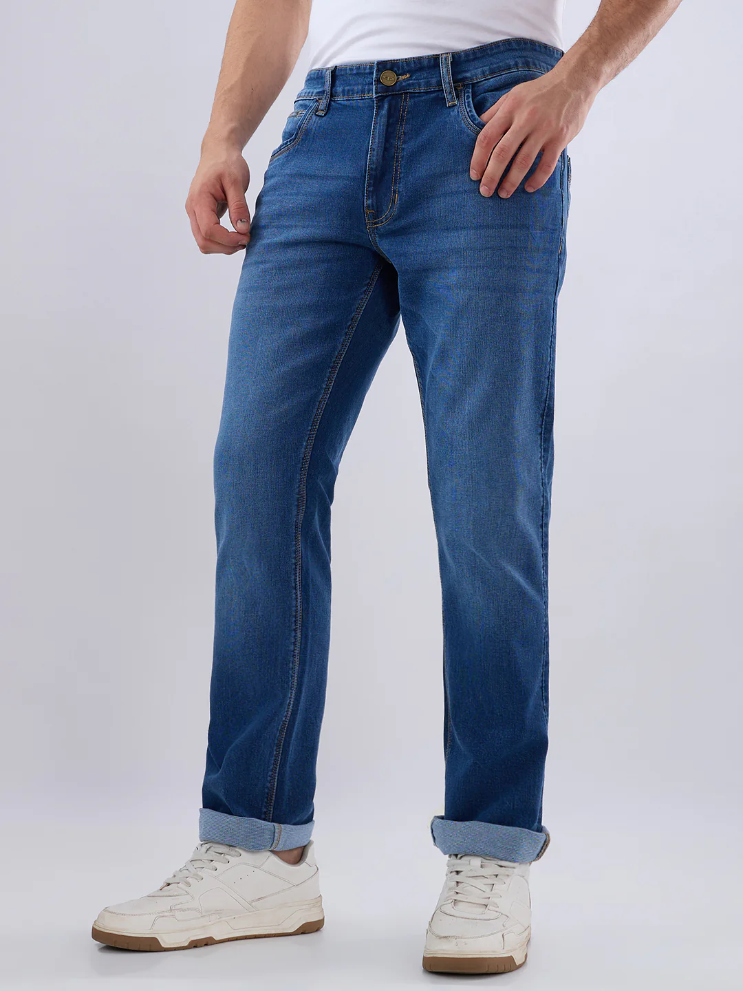 Colorplus Men Slim Fit Plain Pattern Cotton Blend Flat Front Jeans - Image 2