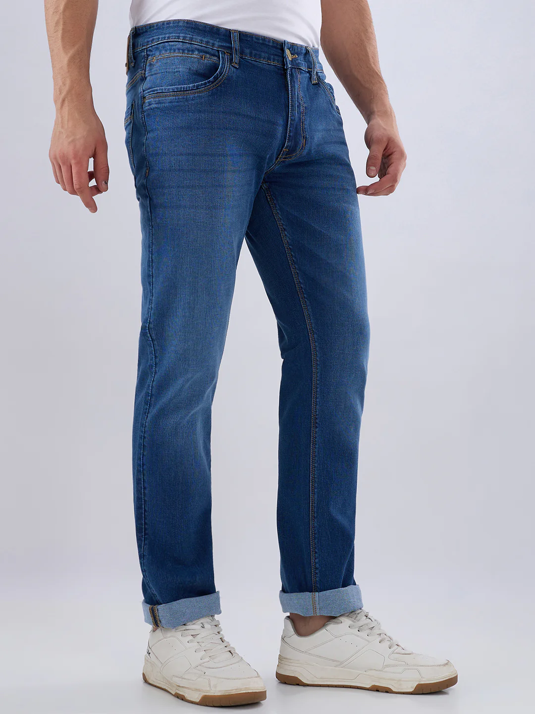 Colorplus Men Slim Fit Plain Pattern Cotton Blend Flat Front Jeans - Image 3