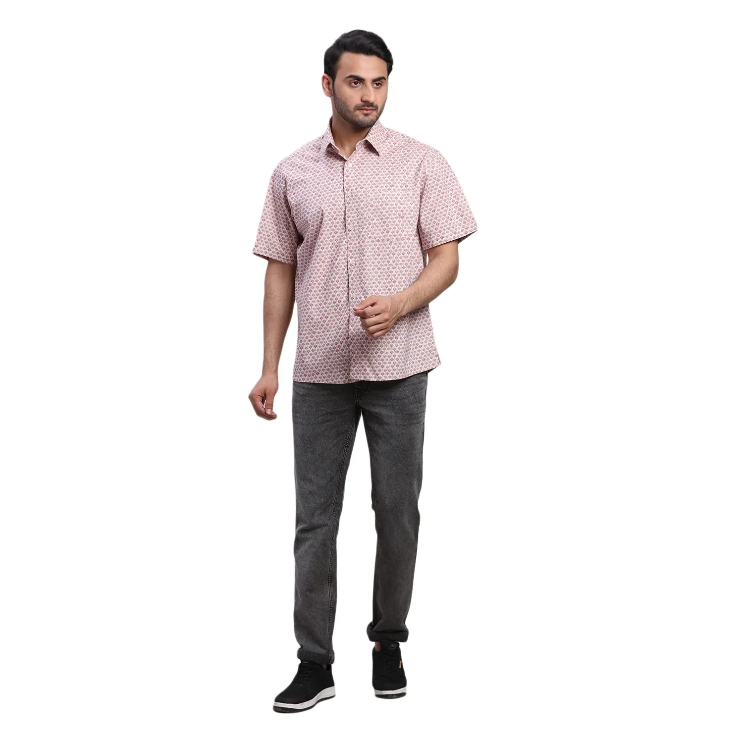 ColorPlus Men Violet Print Comfort Fit Cotton Half Sleeve Shirt - Image 5