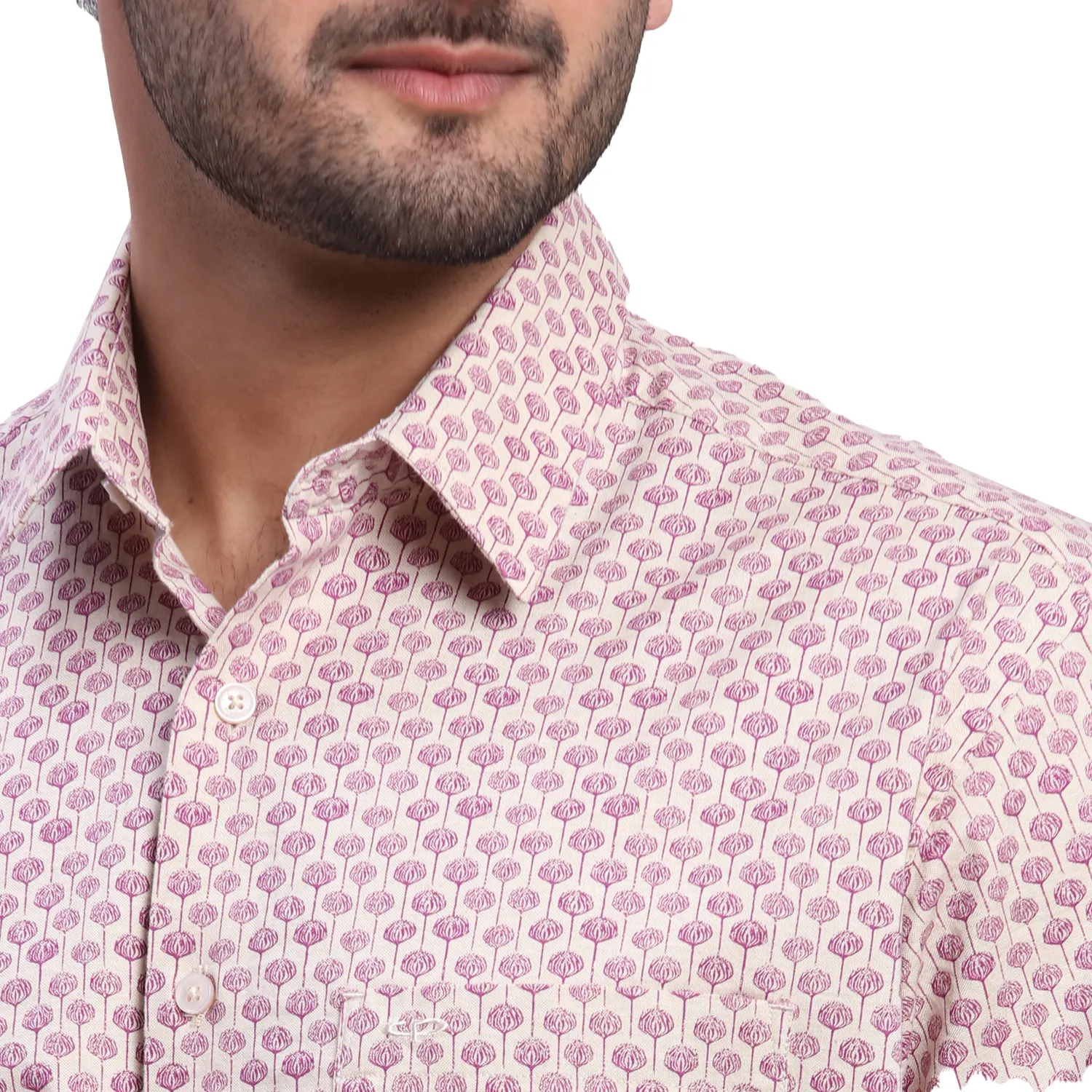 ColorPlus Men Violet Print Comfort Fit Cotton Half Sleeve Shirt - Image 6