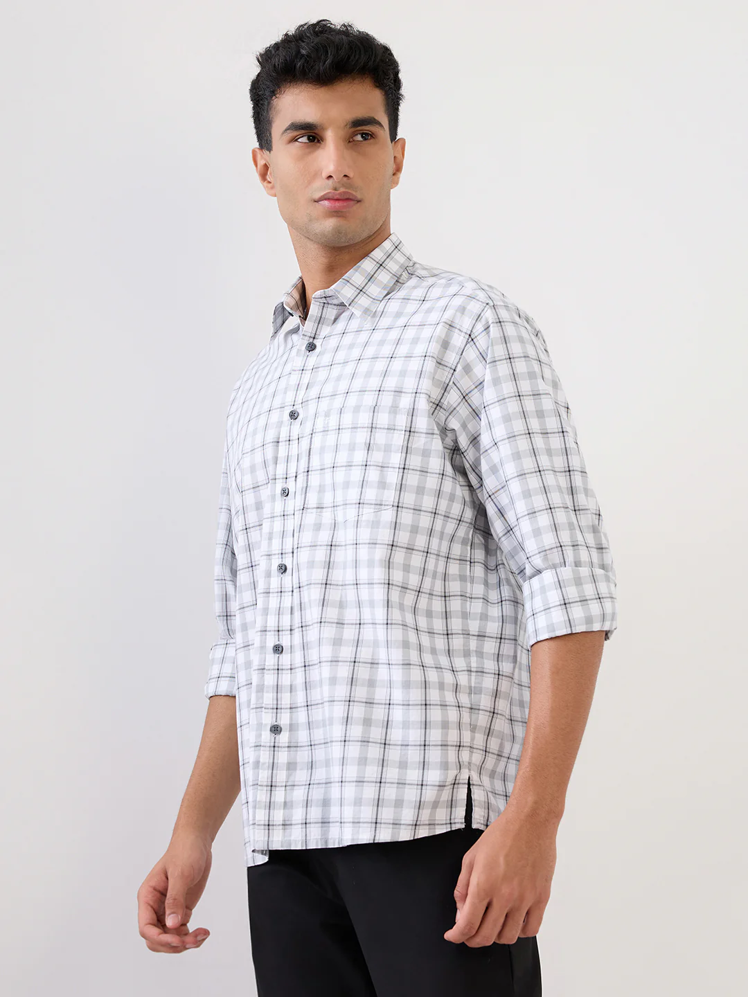 Colorplus Men White Checks Comfort Fit Cotton Full Sleeve Casual Shirt - Image 2