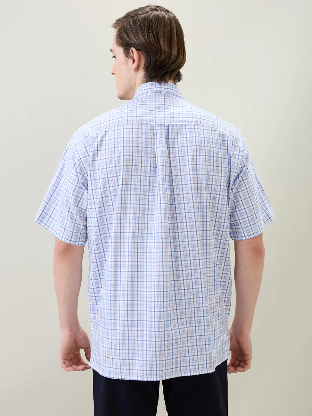 Colorplus Men White Checks Comfort Fit Cotton Half Sleeve Casual Shirt - Image 4