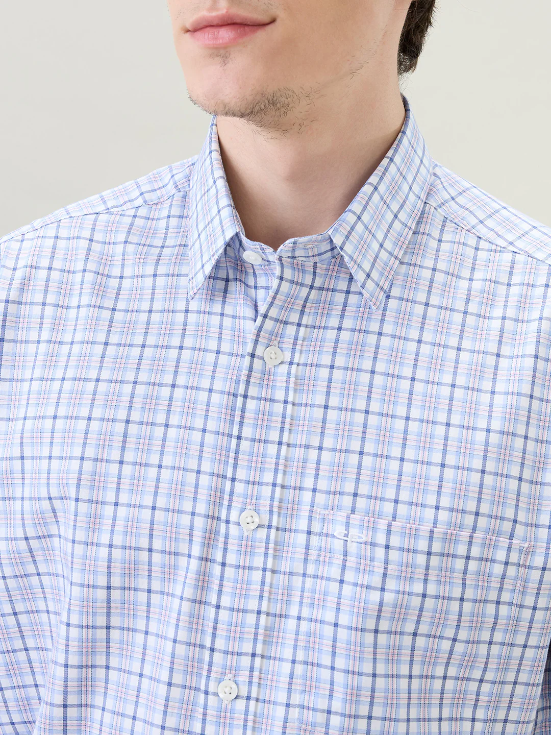 Colorplus Men White Checks Comfort Fit Cotton Half Sleeve Casual Shirt - Image 6
