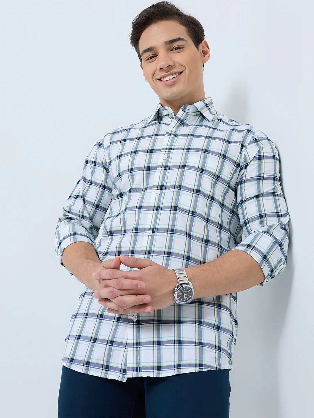 Colorplus Men White Checks Regular Fit Cotton Casual Shirt