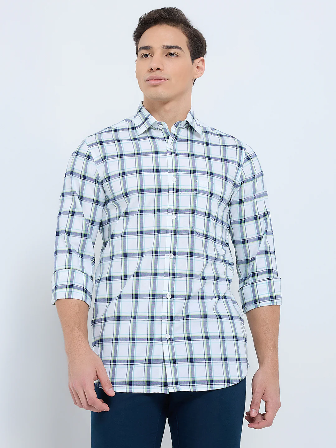 Colorplus Men White Checks Regular Fit Cotton Casual Shirt - Image 2