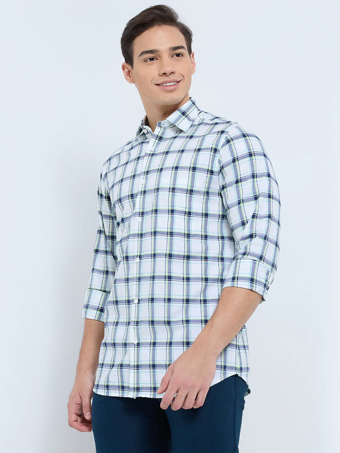 Colorplus Men White Checks Regular Fit Cotton Casual Shirt - Image 3