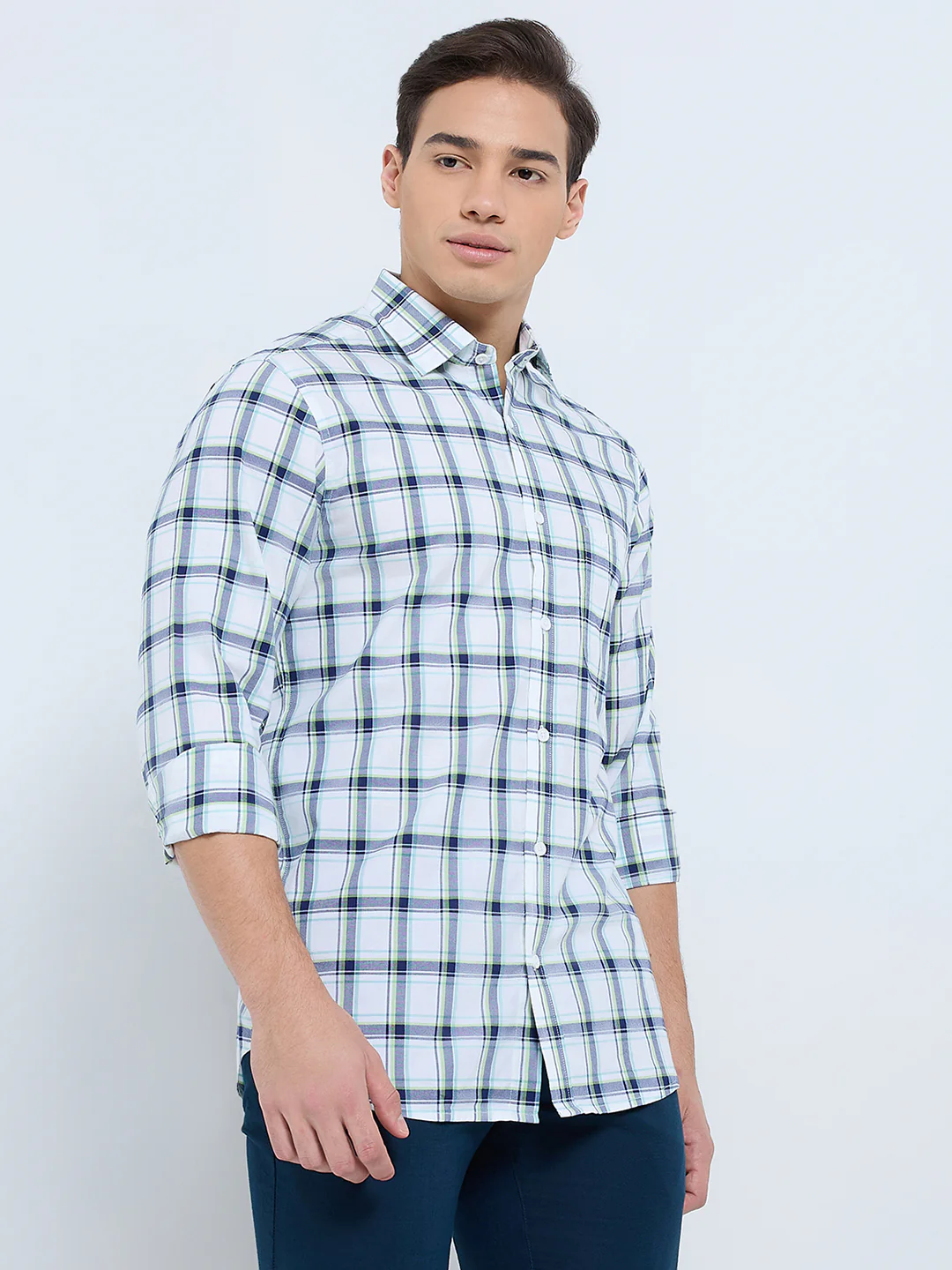 Colorplus Men White Checks Regular Fit Cotton Casual Shirt - Image 4