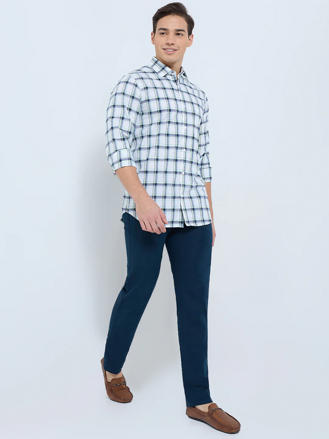 Colorplus Men White Checks Regular Fit Cotton Casual Shirt - Image 6