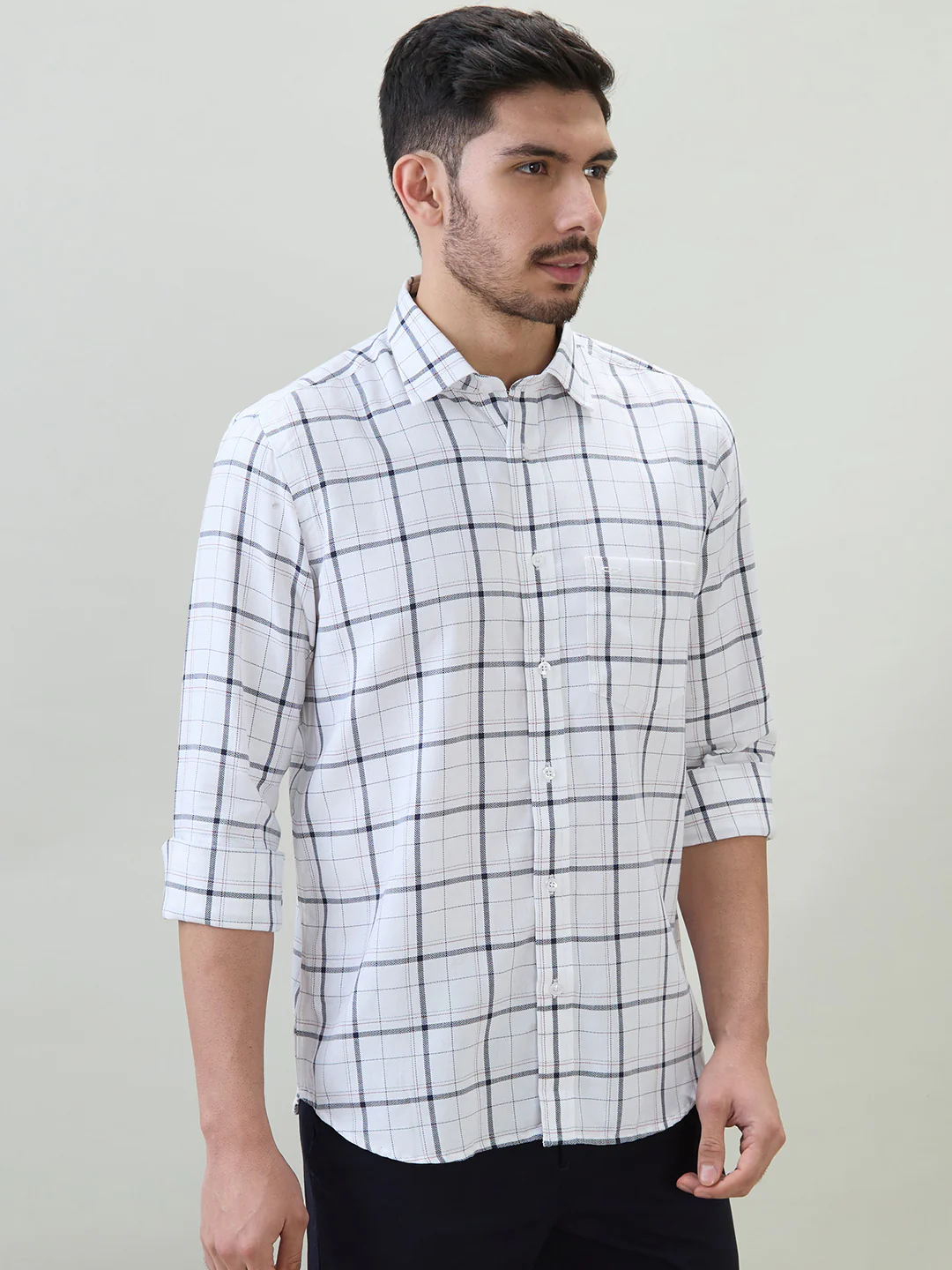 Colorplus Men White Checks Regular Fit Cotton Casual Shirt - Image 2
