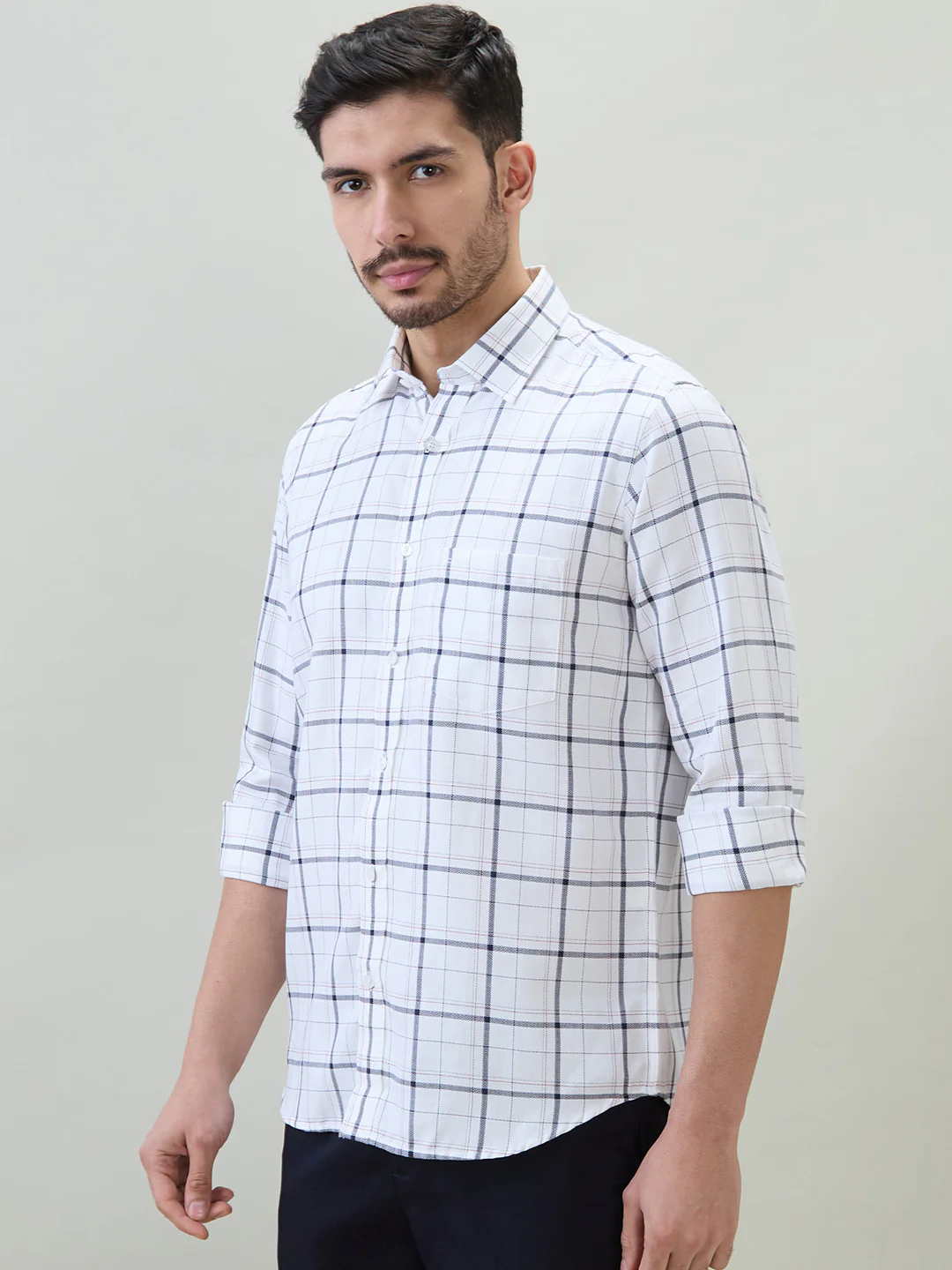 Colorplus Men White Checks Regular Fit Cotton Casual Shirt - Image 3