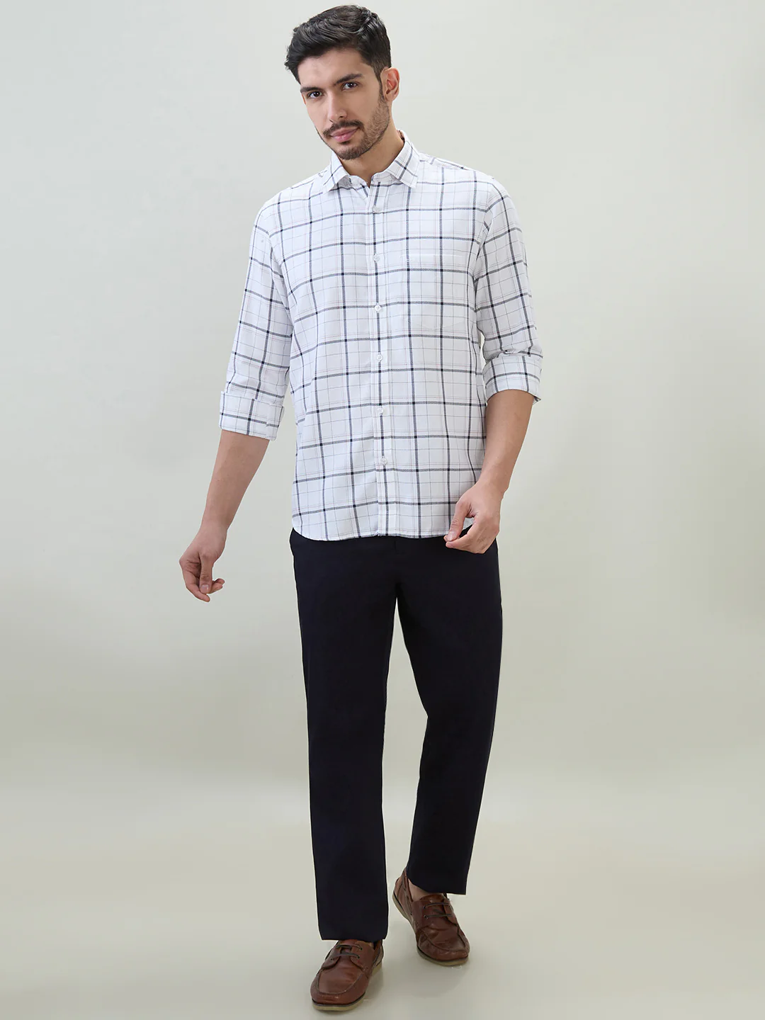 Colorplus Men White Checks Regular Fit Cotton Casual Shirt - Image 5