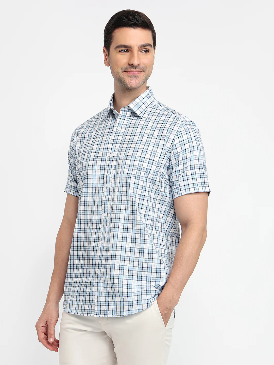 Colorplus Men White Checks Regular Fit Cotton Casual Shirt - Image 2