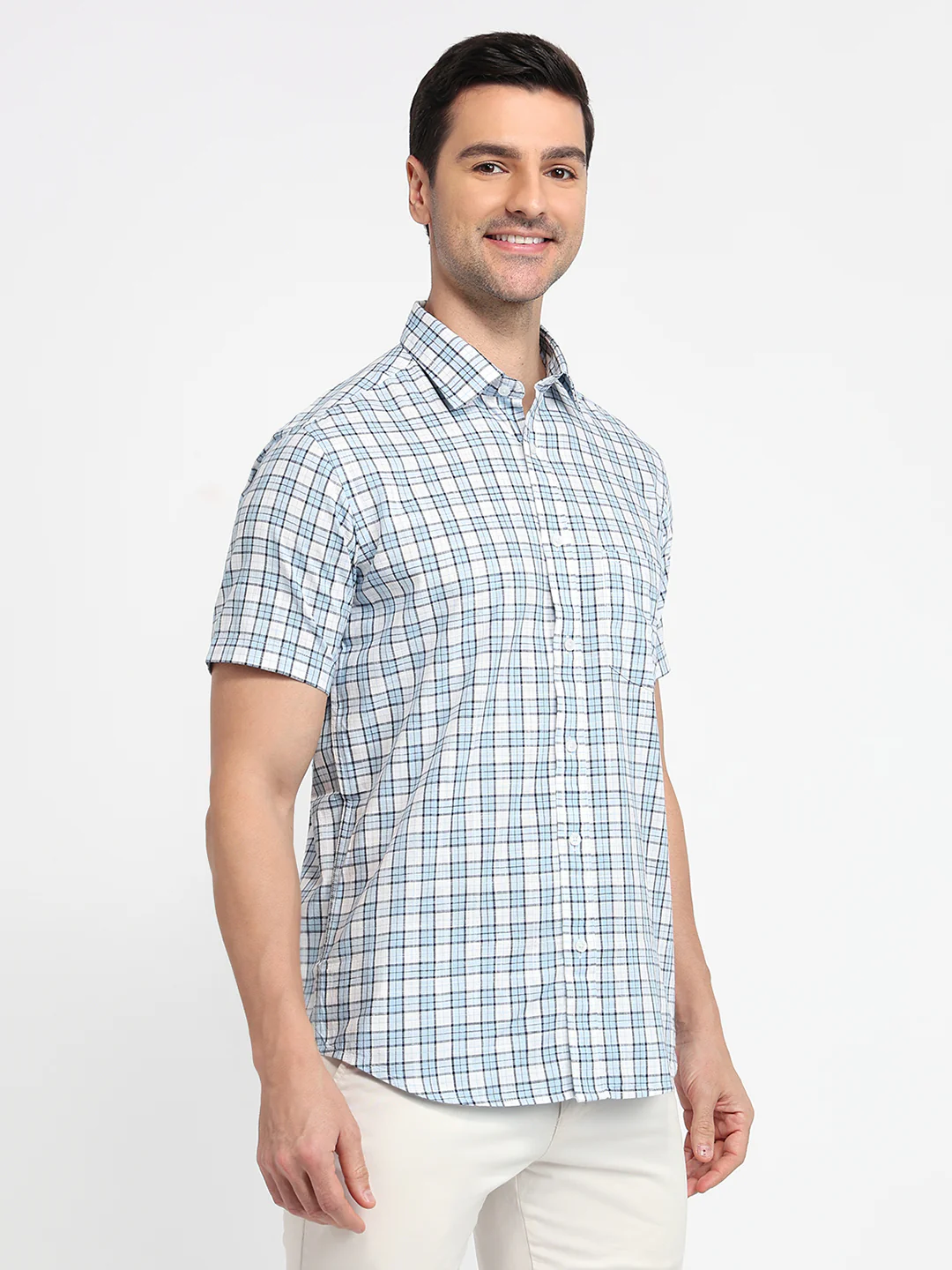 Colorplus Men White Checks Regular Fit Cotton Casual Shirt - Image 3
