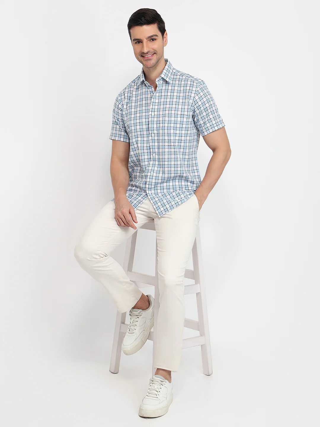 Colorplus Men White Checks Regular Fit Cotton Casual Shirt - Image 6